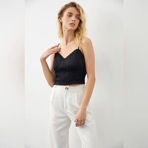 J.ING Black Satin Crop Camisole Cami Top with Lace Size Small NWT